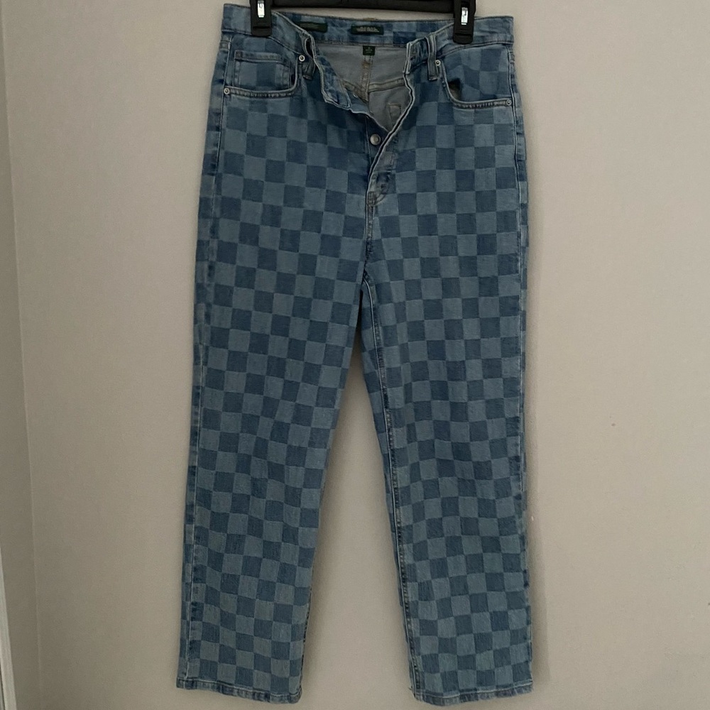 Checkered Highest Rise Straight Leg Jeans